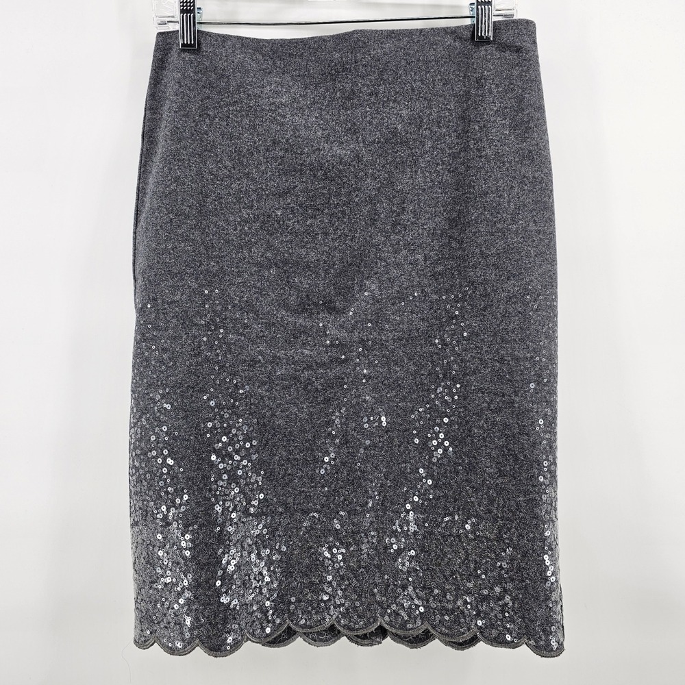 Talbots Pencil Skirt Womens 6 Grey Wool Blend Sequin Scalloped Hem NWT